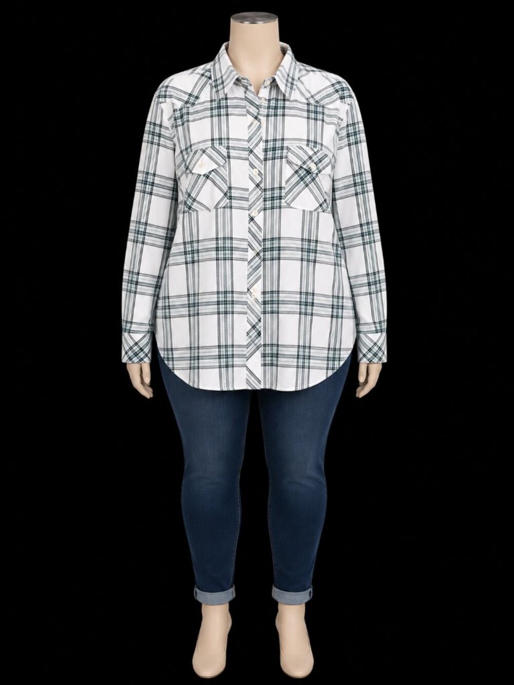 Torrid Size 2 White & Black Plaid Button-Down Shirt | Lightweight Plus Size Top